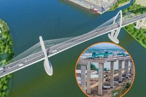 Cầu nghìn tỷ có nhịp chính lớn nhất Đông Nam Á sau 2 năm xây dựng: Trụ chính vươn cao hàng chục mét, dự kiến hoàn thành vượt tiến độ