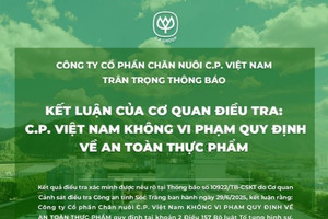 C.P. Việt Nam không vi phạm an toàn thực phẩm