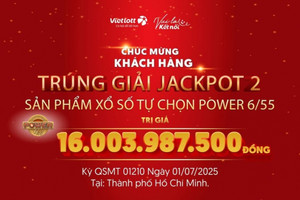 Vietlott thông báo có người chơi trúng giải độc đắc hơn 16 tỷ đồng