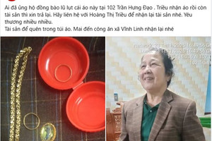 Phát hiện 2 nhẫn vàng, 1 dây chuyền vàng trong túi áo cũ gửi tặng đồng bào vùng lũ, người phụ nữ vội trình báo công an