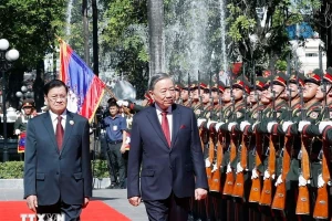 Lào dành nghi thức cao nhất đón Tổng Bí thư Tô Lâm