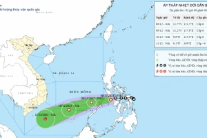 Áp thấp nhiệt đới hình thành, vùng biển Đà Nẵng đến Đắk Lắk có gió giật cấp 7-8