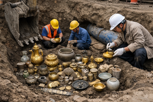 Phát hiện phiến đá lớn khi thi công ống thoát nước, ban quản lý lập tức phong tỏa hiện trường, xác định kho báu trị giá 11.000 tỷ đồng