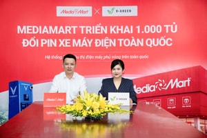 V-Green lại vừa có cú bắt tay 'nghìn trạm' với ông lớn điện máy, áp sát mục tiêu 60.000 tủ đổi pin khắp cả nước