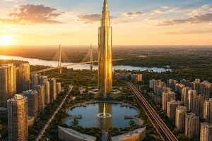Việt Nam lần đầu tiên trong lịch sử sẽ có tháp chọc trời 108 tầng cao 639m cạnh cây cầu dây văng thép lớn nhất cả nước