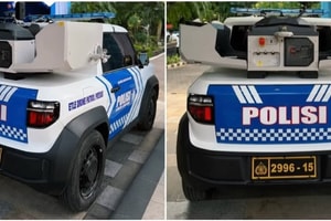 Hình ảnh thực tế chiếc xe điện mini của VinFast được cảnh sát Indonesia 'trưng dụng' thành xe công vụ
