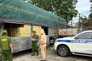 Kiểm tra một xe tải đang lưu thông trên đường quốc lộ, phát hiện 400 thùng giấy mang nhãn mác nước ngoài