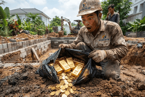 Chính quyền phong tỏa khu đất, tạm giữ túi bóng đen chứa 5 thỏi vàng trị giá 20,7 tỷ do người đàn ông tìm thấy khi đang đào bể bơi trong vườn