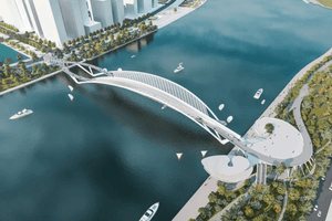 Huy động 10 đơn vị tham gia lai dắt vòm thép 3.400 tấn, chuẩn bị hợp long cầu đi bộ nghìn tỷ tại TP giàu nhất cả nước