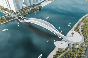 Bắt đầu hạ thuỷ vòm thép 3.400 tấn, chuẩn bị lắp nhịp chính cầu đi bộ nghìn tỷ tại TP giàu nhất cả nước