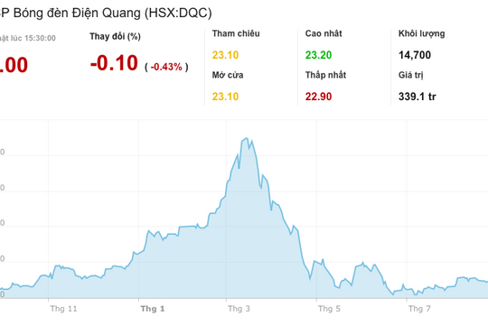 Bóng đèn Điện Quang sắp chia cổ tức khi giá cổ phiếu DQC đã rơi 65%