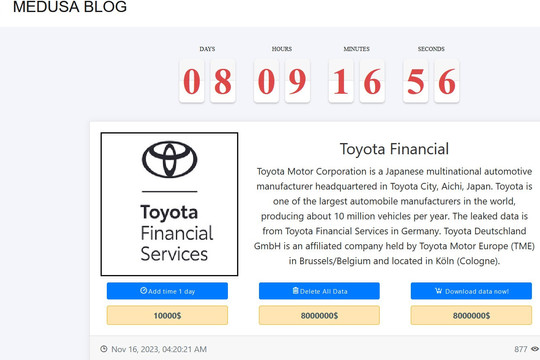 Bộ phận tài chính hãng Toyota bị tấn công mã độc tống tiền nghiêm trọng