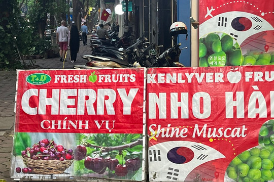 Nhiều cửa hàng Klever Fruit ngang nhiên chiếm dụng vỉa hè làm nơi kinh doanh