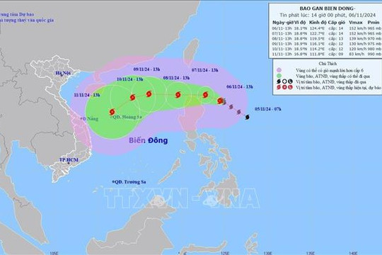 Bão YINXING giật cấp 17 đang di chuyển gần Biển Đông