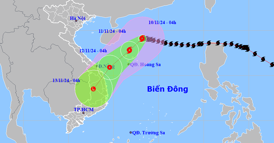 Bão số 7 Yinxing bắt đầu đổi hướng, đi về vùng biển Quảng Trị - Quảng Ngãi