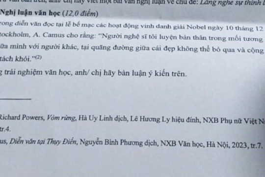 Đề thi học sinh giỏi quốc gia môn Ngữ văn gây tranh cãi vì 'khó hiểu, đánh đố'