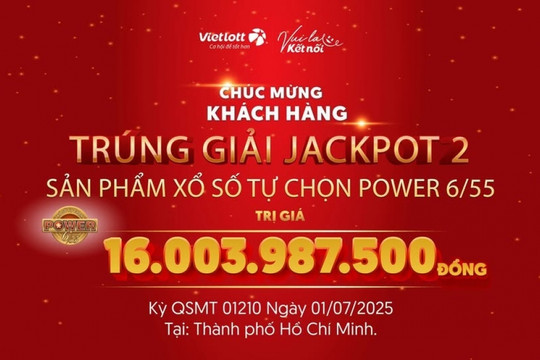 Vietlott thông báo có người chơi trúng giải độc đắc hơn 16 tỷ đồng