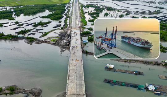 Chỉ vài tháng nữa, tuyến đường xuyên rừng ngập mặn, kết nối thẳng đến cụm cảng nước sâu lớn nhất Việt Nam sẽ về đích