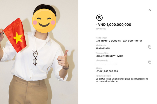 Một nam ca sĩ chuyển nóng 1.000.000.000 đồng ủng hộ người dân chịu ảnh hưởng bão số 10