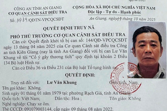 Công an phát lệnh truy nã Lư Văn Khung sinh năm 1979