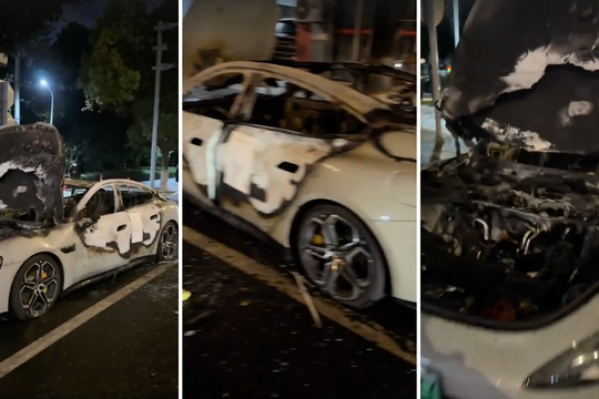 Vừa kéo về gara để sửa chữa, xe điện Xiaomi SU7 bất ngờ cháy dữ dội chỉ còn lại trơ khung