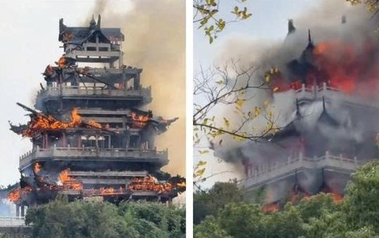 Cháy lớn thiêu rụi ngôi chùa cổ hơn 1.500 năm tuổi, chỉ còn trơ khung gỗ