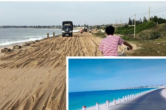 Cát 'nuốt' hơn 300m tuyến đường ven biển đẹp nhất Việt Nam ở Lâm Đồng