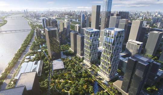 Tháp đôi văn phòng cao đến 200m sắp hoàn thiện: Quy mô hơn 170.000m2, kiến trúc ‘khoác’ lưới kim cương ấn tượng
