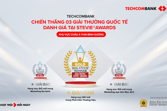 Vượt hơn 1.000 đề cử, Techcombank xác lập 'hat-trick' Giải Vàng Stevie® Awards Châu Á – Thái Bình Dương