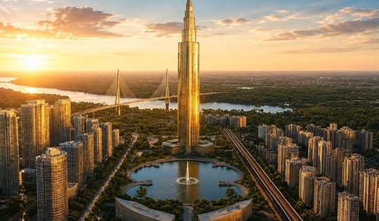 Việt Nam lần đầu tiên trong lịch sử sẽ có tháp chọc trời 108 tầng cao 639m cạnh cây cầu dây văng thép lớn nhất cả nước
