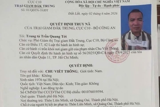 Phát lệnh truy nã phạm nhân Chu Viết Thông