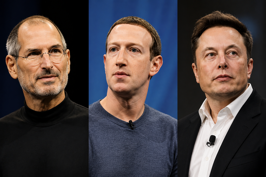 Khối tài sản gần 1.000 tỷ USD của Steve Jobs, Mark Zuckerberg và Elon Musk