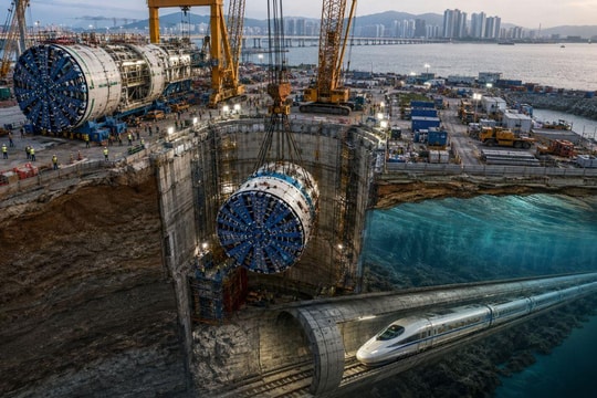Huy động máy đào hầm TBM nặng 3.000 tấn, dài gần 100m để xây đường hầm dưới nước, mở đường cho dự án tàu cao tốc 320km/h