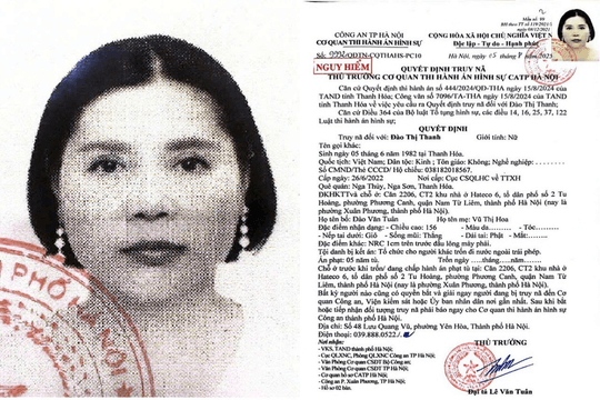 Công an Hà Nội phát lệnh truy nã Đào Thị Thanh SN 1982