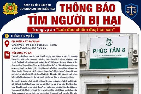 Công an thông báo: Ai từng 'điều trị xương khớp' tại cơ sở Phúc Tâm 8, nhanh chóng liên hệ 098.73.222.66