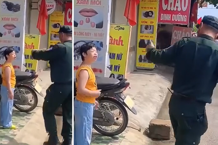 Xúc động hình ảnh người chiến sĩ cảnh sát tặng còi cho em bé đang vẫy chào bên đường